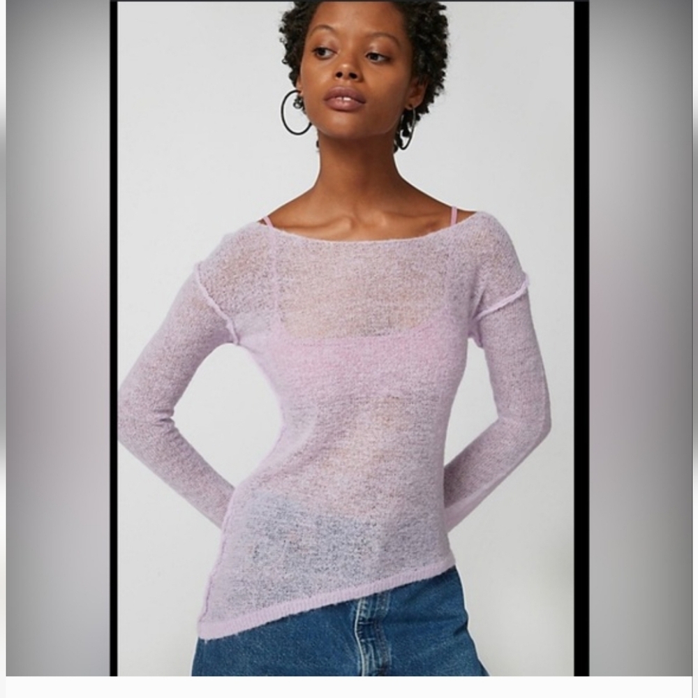 Urban Outfitters Women's Santiago Lilac semi‎ Sheer Asymmetrical Sweater size XL